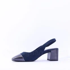 Women Marco Tozzi Bitto Toecap Slingback Court - Navy Combi