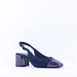 Women Marco Tozzi Bitto Toecap Slingback Court - Navy Combi