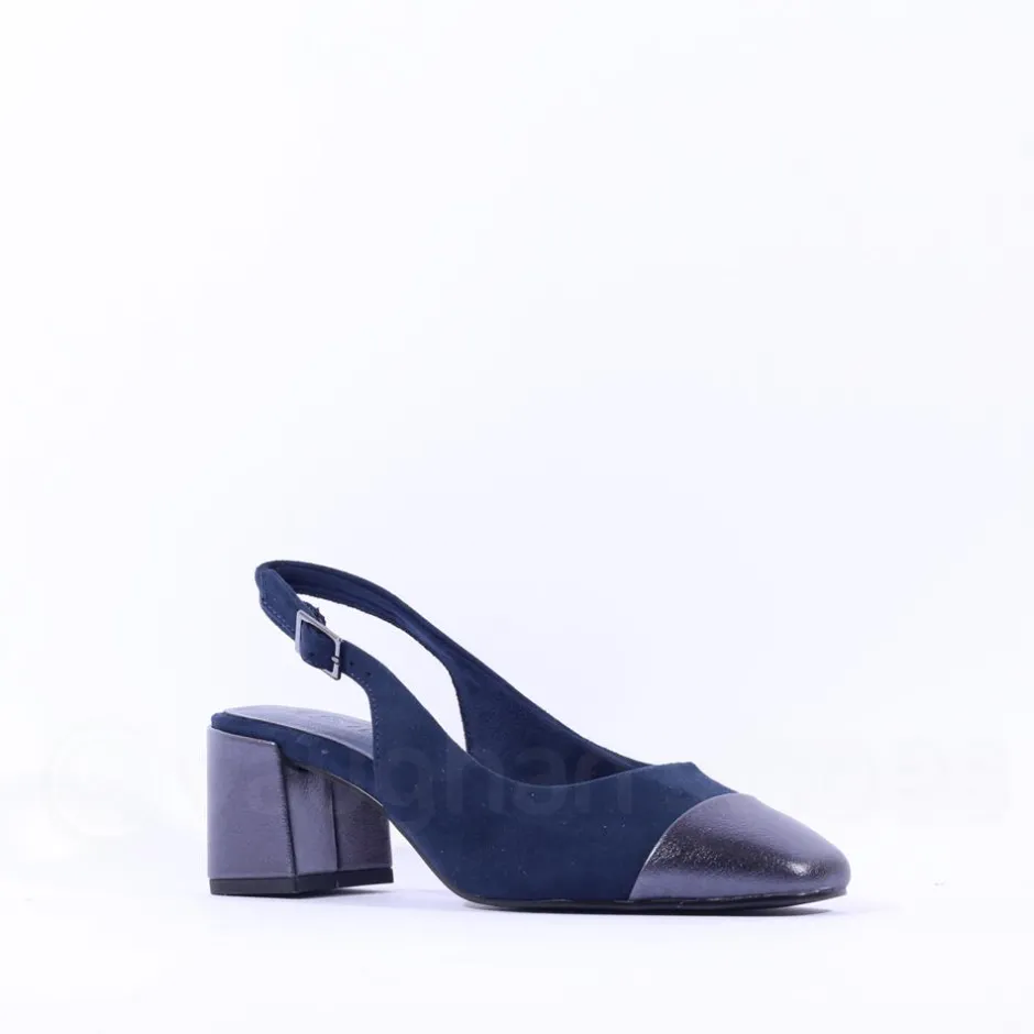 Women Marco Tozzi Bitto Toecap Slingback Court - Navy Combi