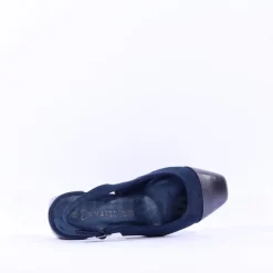 Women Marco Tozzi Bitto Toecap Slingback Court - Navy Combi