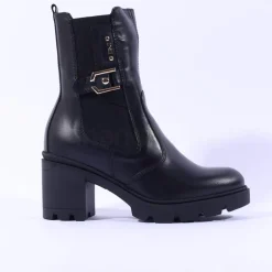 Women NeroGiardini Block Heel Gusset Boot - Black Gold Leather