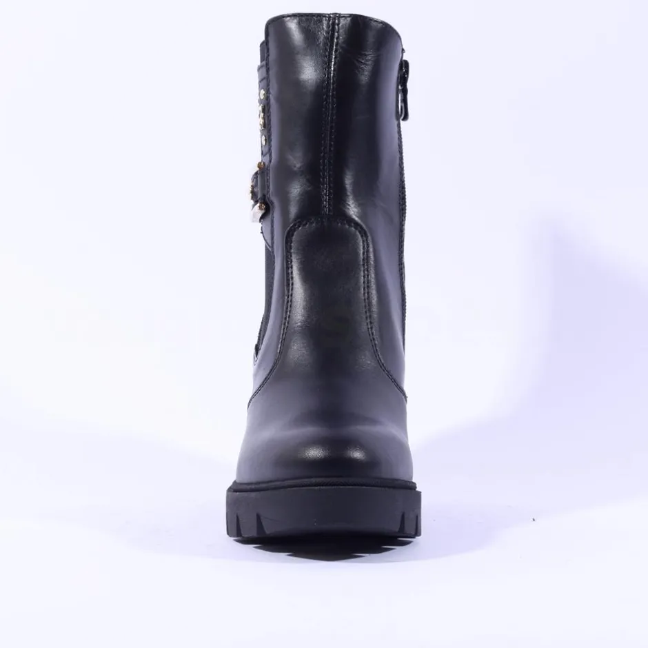 Women NeroGiardini Block Heel Gusset Boot - Black Gold Leather