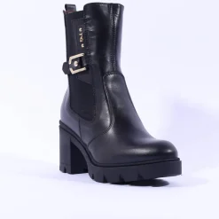 Women NeroGiardini Block Heel Gusset Boot - Black Gold Leather