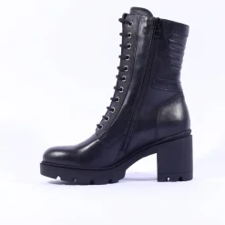 Women NeroGiardini Block Heel Laced Ankle Boot - Black Gold Leather