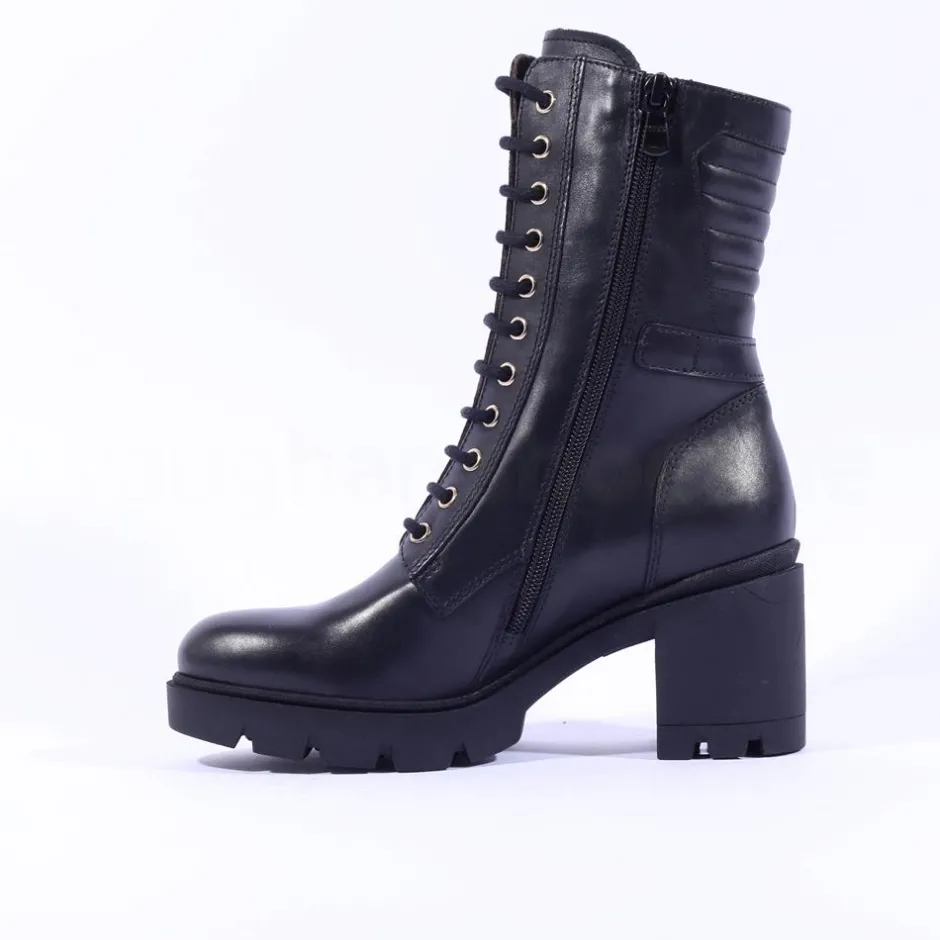 Women NeroGiardini Block Heel Laced Ankle Boot - Black Gold Leather