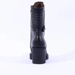 Women NeroGiardini Block Heel Laced Ankle Boot - Black Gold Leather