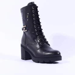 Women NeroGiardini Block Heel Laced Ankle Boot - Black Gold Leather