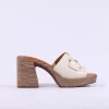 Women Oh My Sandals Block Heel Mule Link - Cream Gold