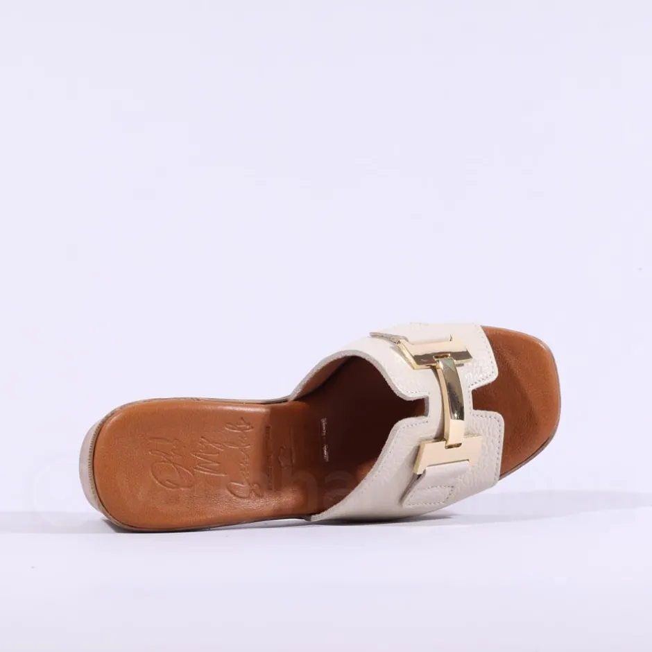Women Oh My Sandals Block Heel Mule Link - Cream Gold