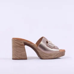 Women Oh My Sandals Block Heel Mule Link - Metallic Leather