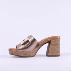 Women Oh My Sandals Block Heel Mule Link - Metallic Leather
