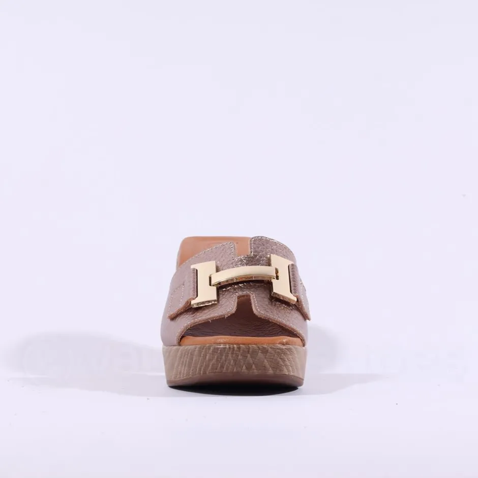 Women Oh My Sandals Block Heel Mule Link - Metallic Leather