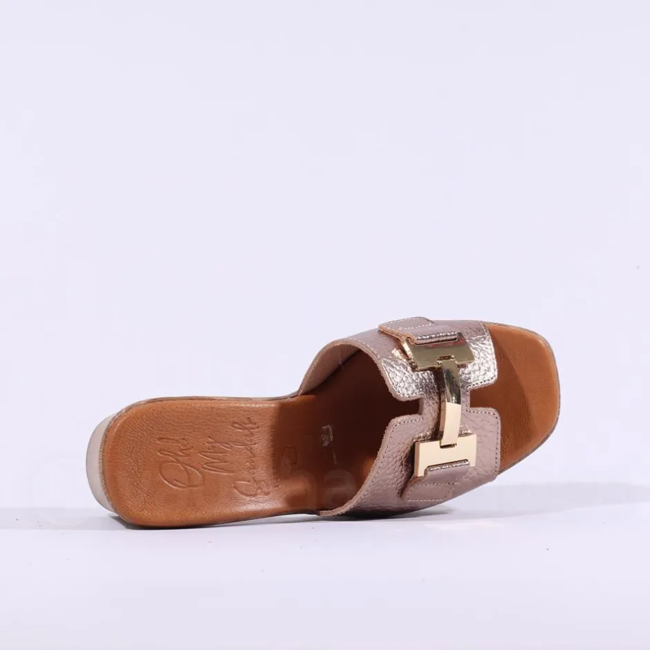 Women Oh My Sandals Block Heel Mule Link - Metallic Leather