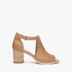 Women NeroGiardini Block Heel Peeptoe Sandal - Camel