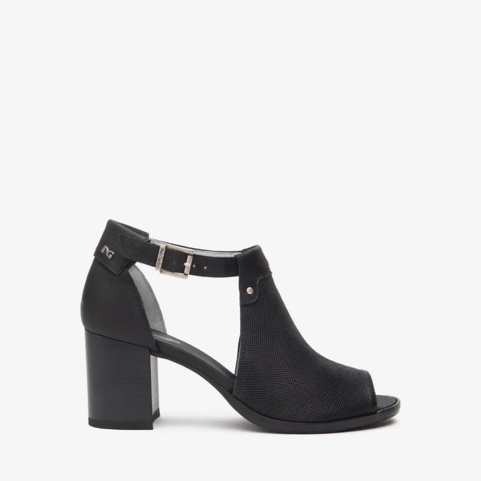 Women NeroGiardini Block Heel Peeptoe Sandal - Black
