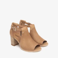 Women NeroGiardini Block Heel Peeptoe Sandal - Camel