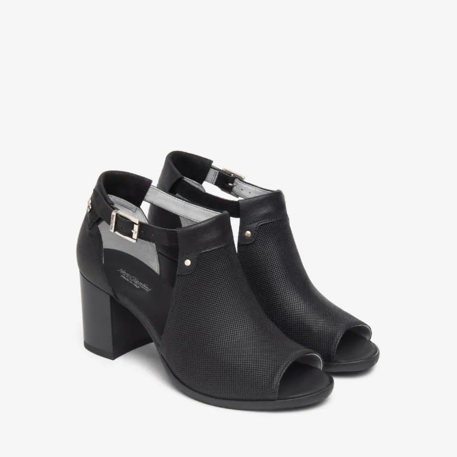 Women NeroGiardini Block Heel Peeptoe Sandal - Black