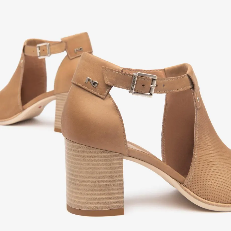 Women NeroGiardini Block Heel Peeptoe Sandal - Camel