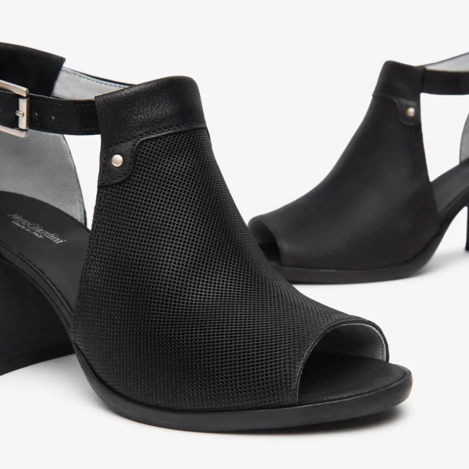 Women NeroGiardini Block Heel Peeptoe Sandal - Black