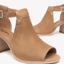 Women NeroGiardini Block Heel Peeptoe Sandal - Camel