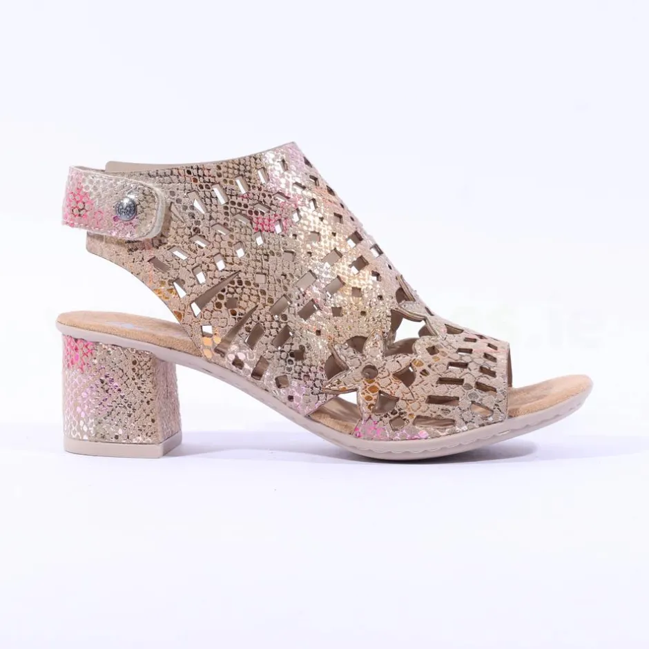 Women Rieker Block Heel Sandal - Metallic Multi