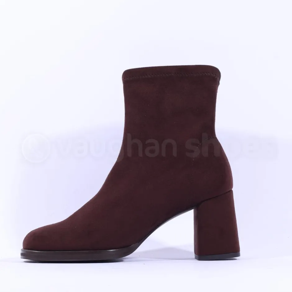 Women Miss Elastic Block Heel Sock Boot - Brown Suede