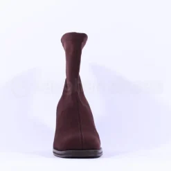 Women Miss Elastic Block Heel Sock Boot - Brown Suede