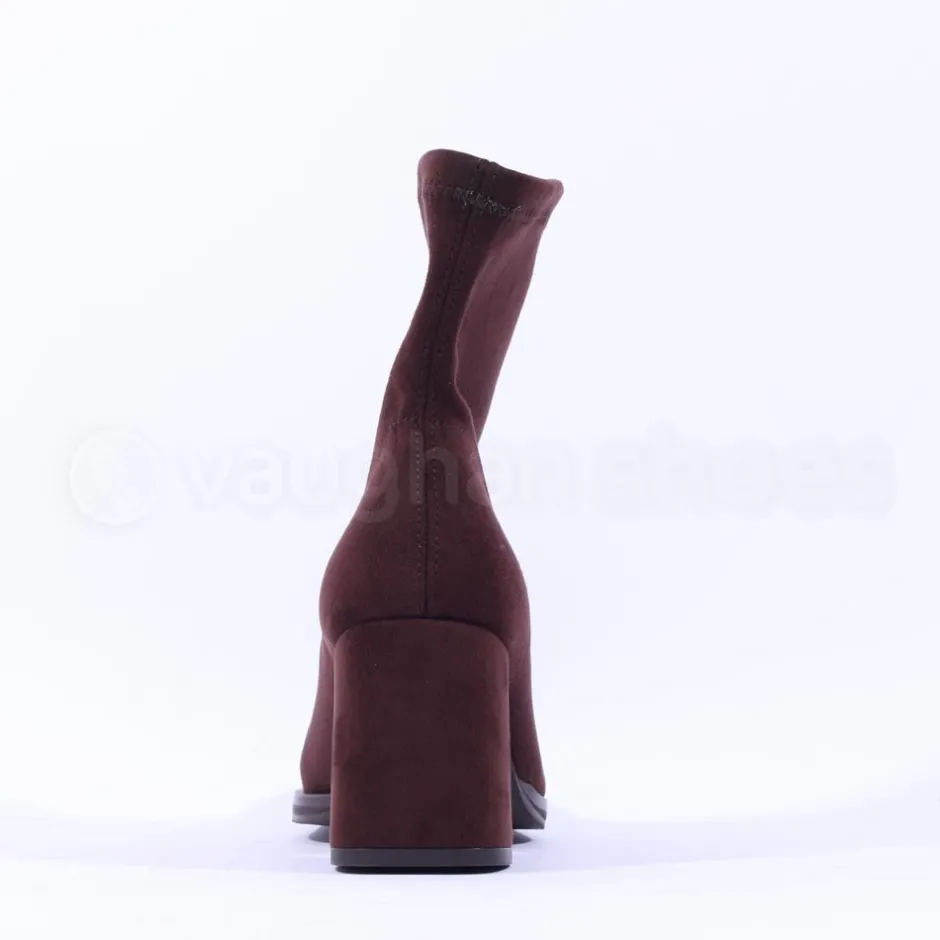 Women Miss Elastic Block Heel Sock Boot - Brown Suede