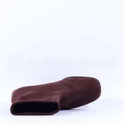 Women Miss Elastic Block Heel Sock Boot - Brown Suede