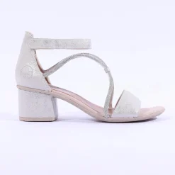 Women Rieker Block Heel Strappy Sandal - Silver Sparkle