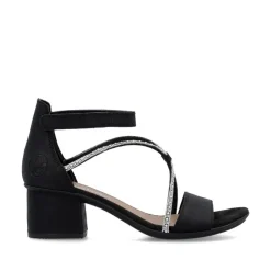 Women Rieker Block Heel Strappy Sandal - Black Sparkle