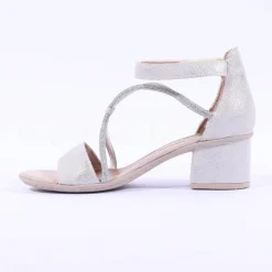Women Rieker Block Heel Strappy Sandal - Silver Sparkle