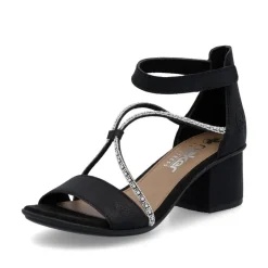 Women Rieker Block Heel Strappy Sandal - Black Sparkle