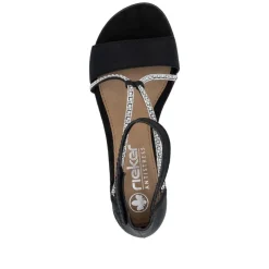 Women Rieker Block Heel Strappy Sandal - Black Sparkle