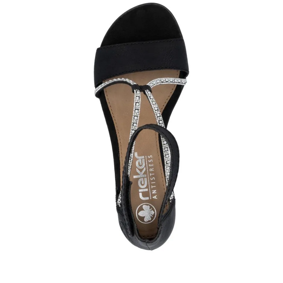 Women Rieker Block Heel Strappy Sandal - Black Sparkle