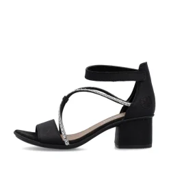 Women Rieker Block Heel Strappy Sandal - Black Sparkle