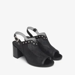 Women NeroGiardini Block Heel Stud Slingback - Black