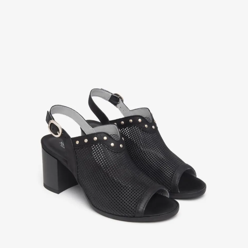 Women NeroGiardini Block Heel Stud Slingback - Black