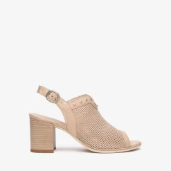 Women NeroGiardini Block Heel Stud Slingback - Nude