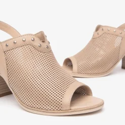 Women NeroGiardini Block Heel Stud Slingback - Nude