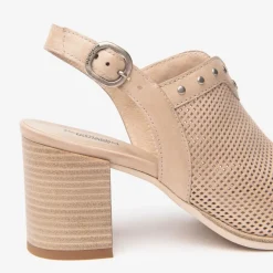 Women NeroGiardini Block Heel Stud Slingback - Nude