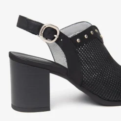 Women NeroGiardini Block Heel Stud Slingback - Black