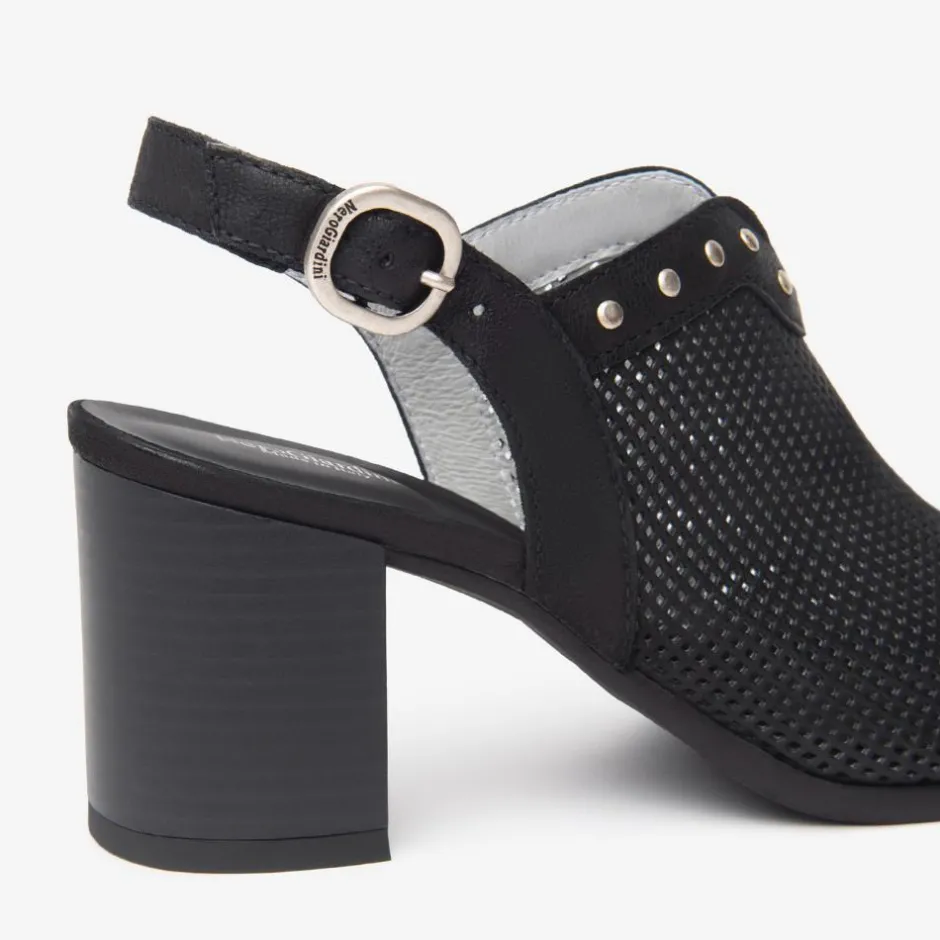 Women NeroGiardini Block Heel Stud Slingback - Black