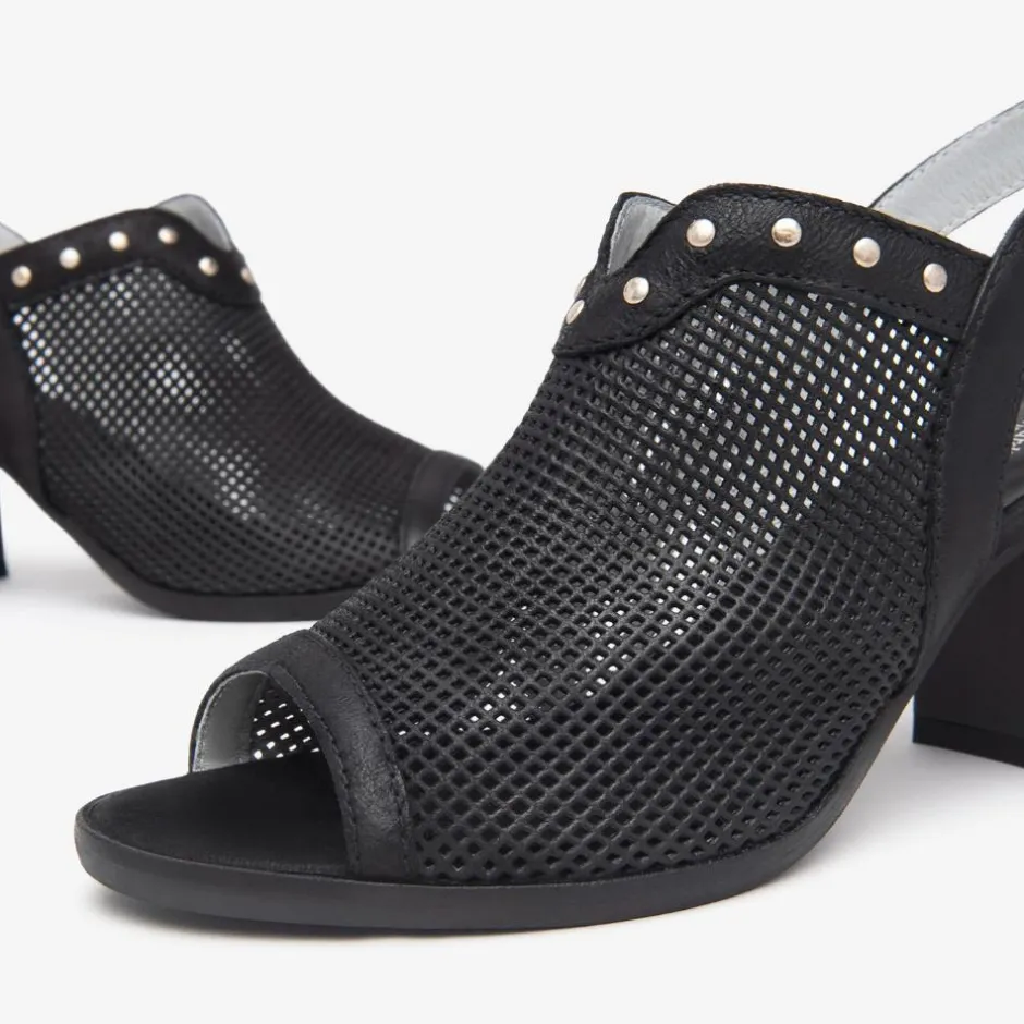 Women NeroGiardini Block Heel Stud Slingback - Black