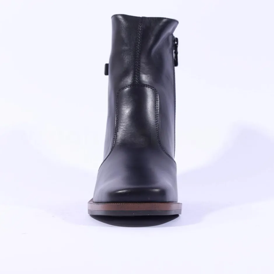Women NeroGiardini Block Heel Twin Strap Boot - Black Leather