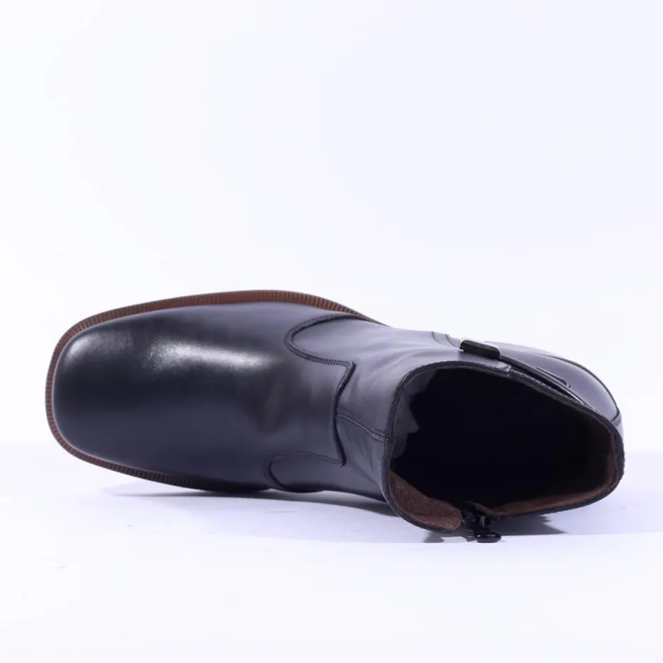 Women NeroGiardini Block Heel Twin Strap Boot - Black Leather