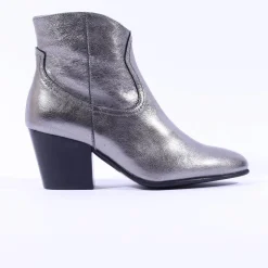 Women Wonders Block Heel Western Ankle Boot - Silver Metallic