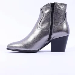 Women Wonders Block Heel Western Ankle Boot - Silver Metallic
