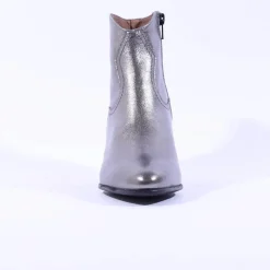 Women Wonders Block Heel Western Ankle Boot - Silver Metallic