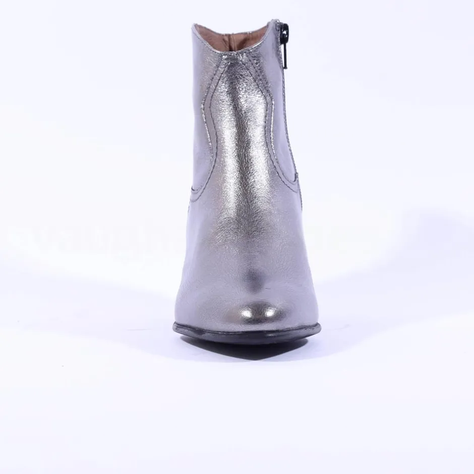 Women Wonders Block Heel Western Ankle Boot - Silver Metallic